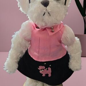Plush White Bear in Pink Dress with Black Skirt